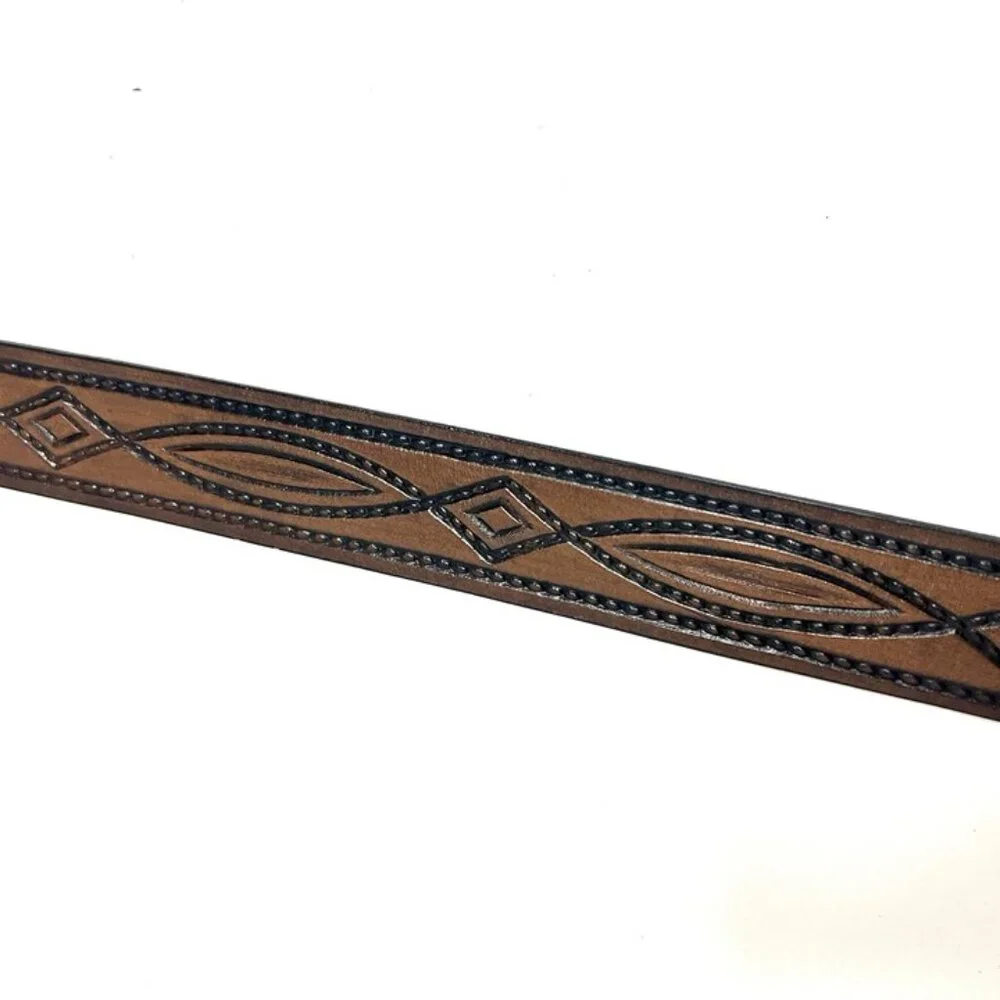 Men’s Western Tooled Top Grain Leather Belt Removable Buckle‎ Sz 38 Made in USA